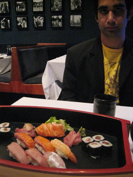 Sushi and sashimi platter for entree.