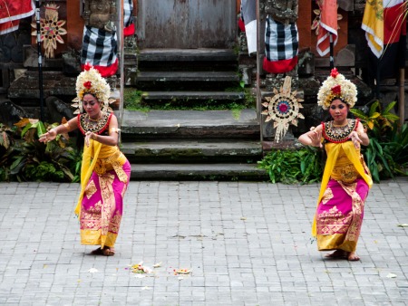 Girl dancers representing the servants of the Rangda