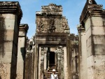 Sonya crossing the moat at the South entrance of Ankor Tom