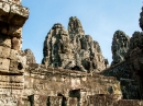 Bas-relief depicting sea journey Many protruding heads of Bayon temple