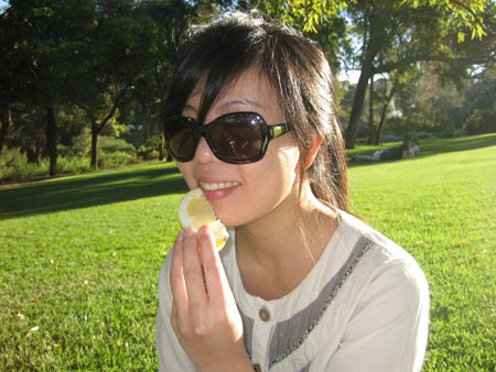 Sonya enjoying a lemon