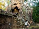 Sonya riding around Banteay Kdei Temple