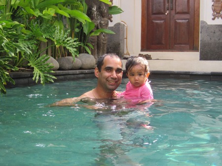 Travis and Farah enjoying the villa's pool