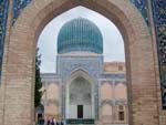 Entrance of Guri Amir Mausoleum with blue fluted azure dome