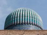 Fluted turquoise dome of the Sher Dor (Lion) Medressa part of the Registan