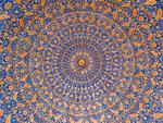 The inner dome painted blue and gold in the Tilla-Kari Medressa part of the Registan