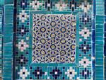 Intricate blue and white mosaics at Shahi-Zinda