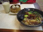 Dinner - Soya bean milk, Beef Noodles and hot dumplings