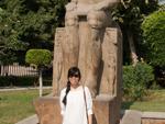 Sonya next to Ramesses V sculpture