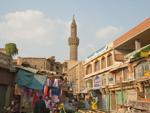 Markets with minaret in the distance
