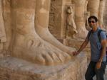 Medinet Habu Temple - Travis at the feet of the colossal Osiris statues