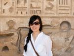 Medinet Habu Temple - Sonya with some deep-cut hieroglyphs