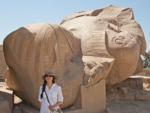 Ramesseum Temple - Sonya with some deep-cut hieroglyphs