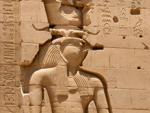 Horus and Hathor on the facade of the first pylon