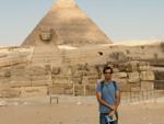 Travis, the Sphinx, the Pyramid of Khafre and a dog