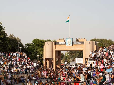 The Indian welcome gate seen after crossing the Pakistan-India border
