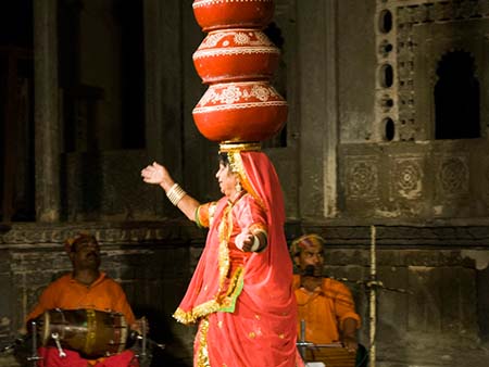 Bhavai Dance originated from the balancing skills of the women who carried pots of water on their heads