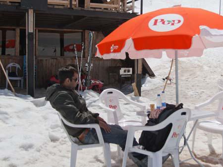 Travis resting at Dizin ski resort