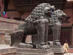 Shiva-Parvati Temple with stone snow lions guarding the entrance