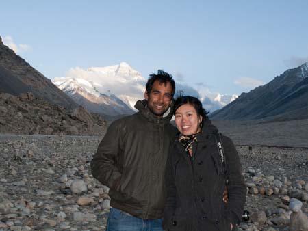 Travis and Sonya with the tip of Everest visible in the background