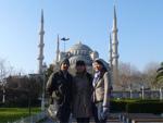 Travis, Sonya and Sukey with the Blue Mosque in background